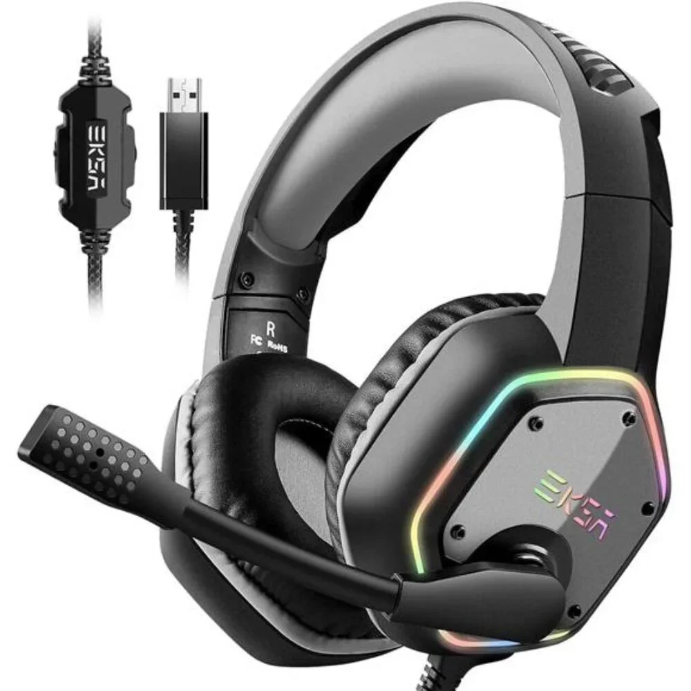 USB Gaming Headset for PC, Computer Headphones with Microphone
